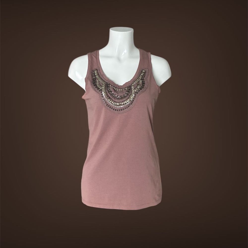 Women's Ann Taylor Mauve Tank Top with Bejeweled detail, Size Medium